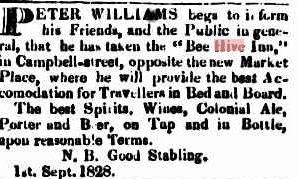 The 1828 Bee Hive Inn opening in Campbell Street site shortly after George Marshall's death.