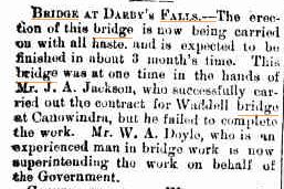 Bridge at Darbys falls NSW [Canowindra Star and Woodstock Recorder Friday 2 May 1902.]